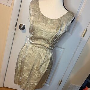 Vintage 1960 Dynasty Mid Century PinUp Champagne Beige Floral Cocktail Dress XS